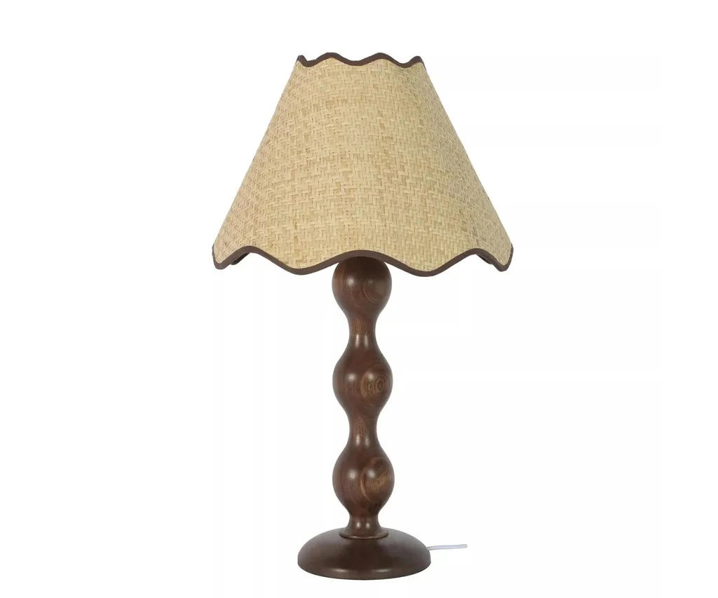 evie table lamp in walnut with natural raffia from rj living.