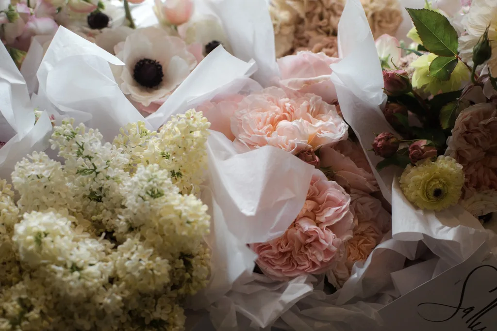 Bouquets of pink and white flowers