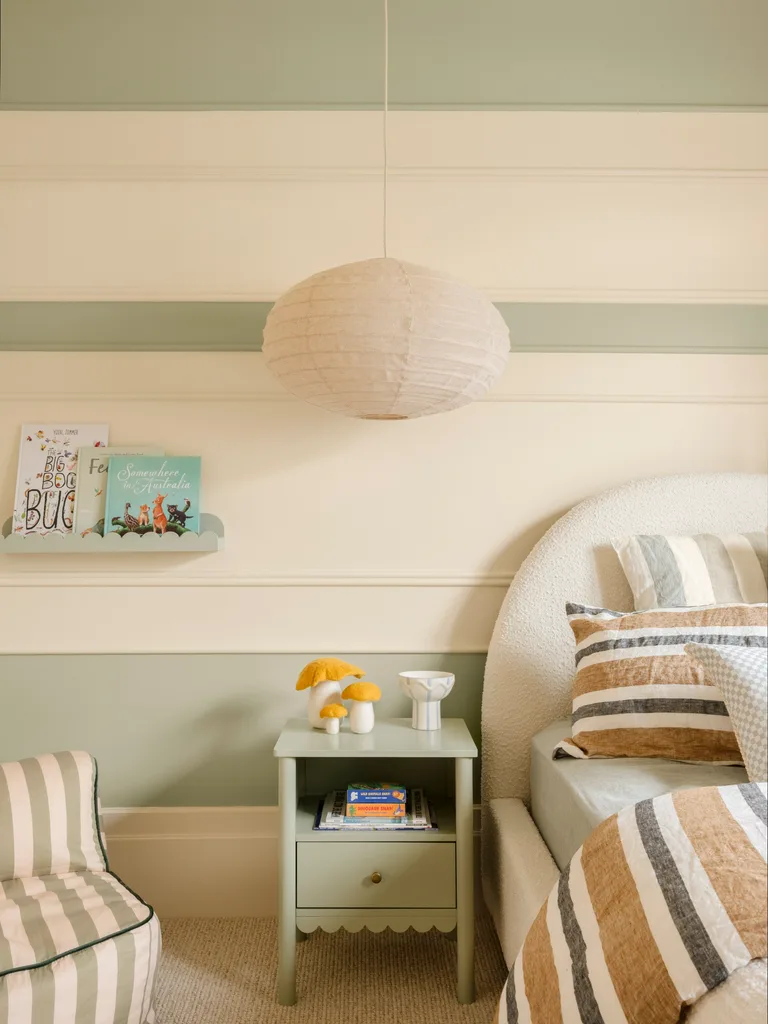 Three Birds striped bedroom