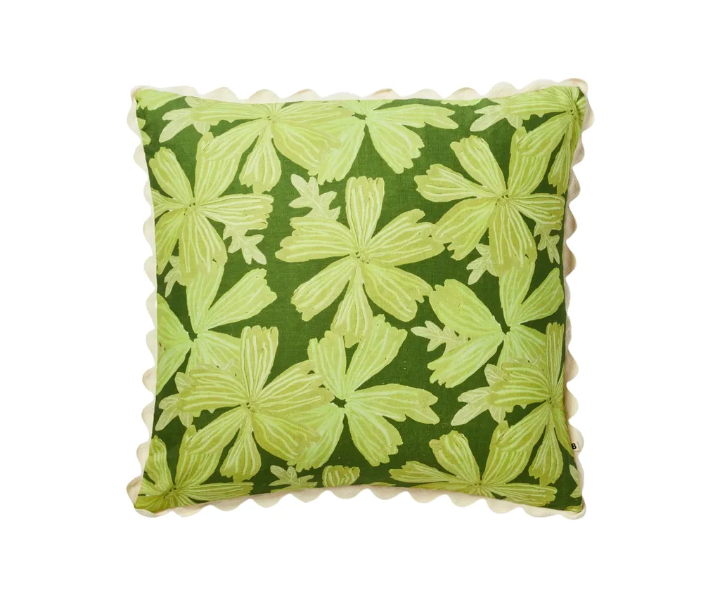 A green floral cushion from Bonnie and Neil