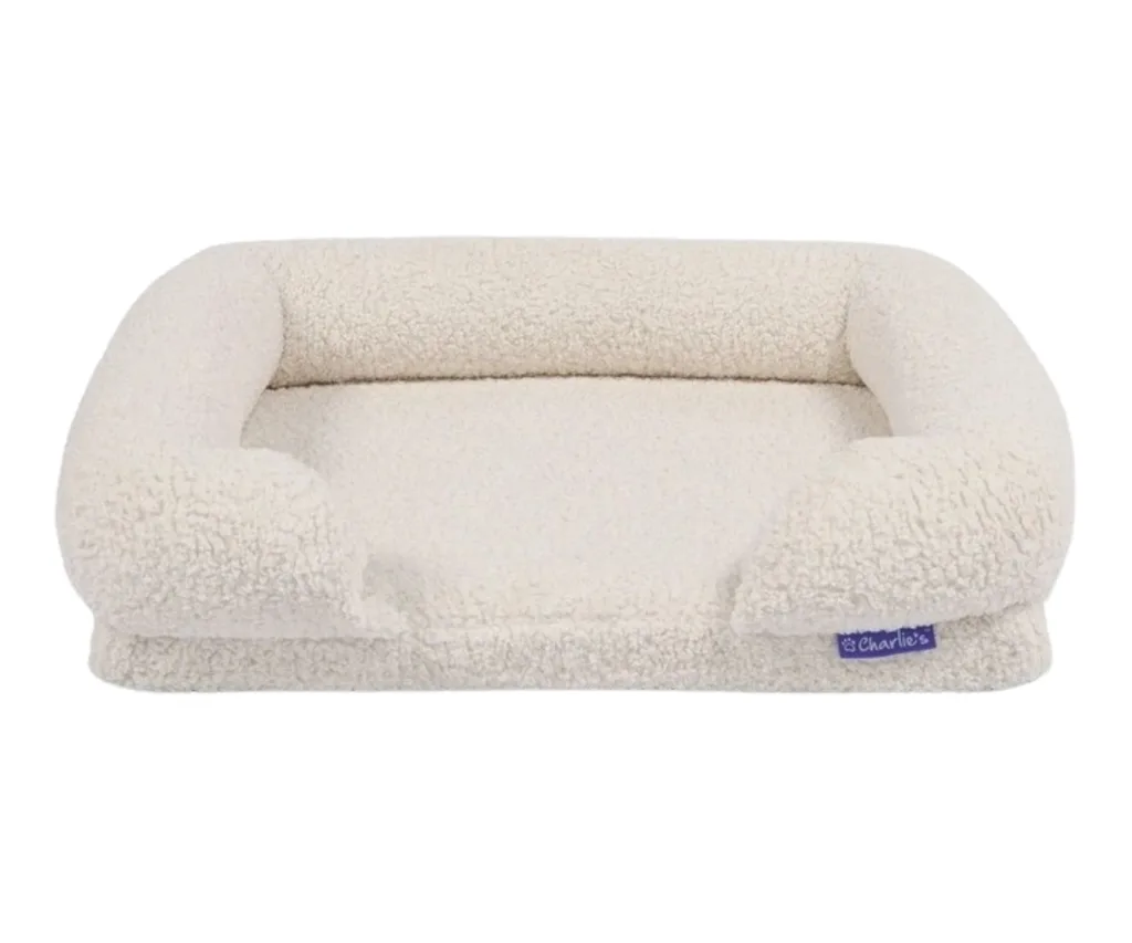 Teddy Fleece Orthopedic Memory Foam Sofa Dog Bed in Cream