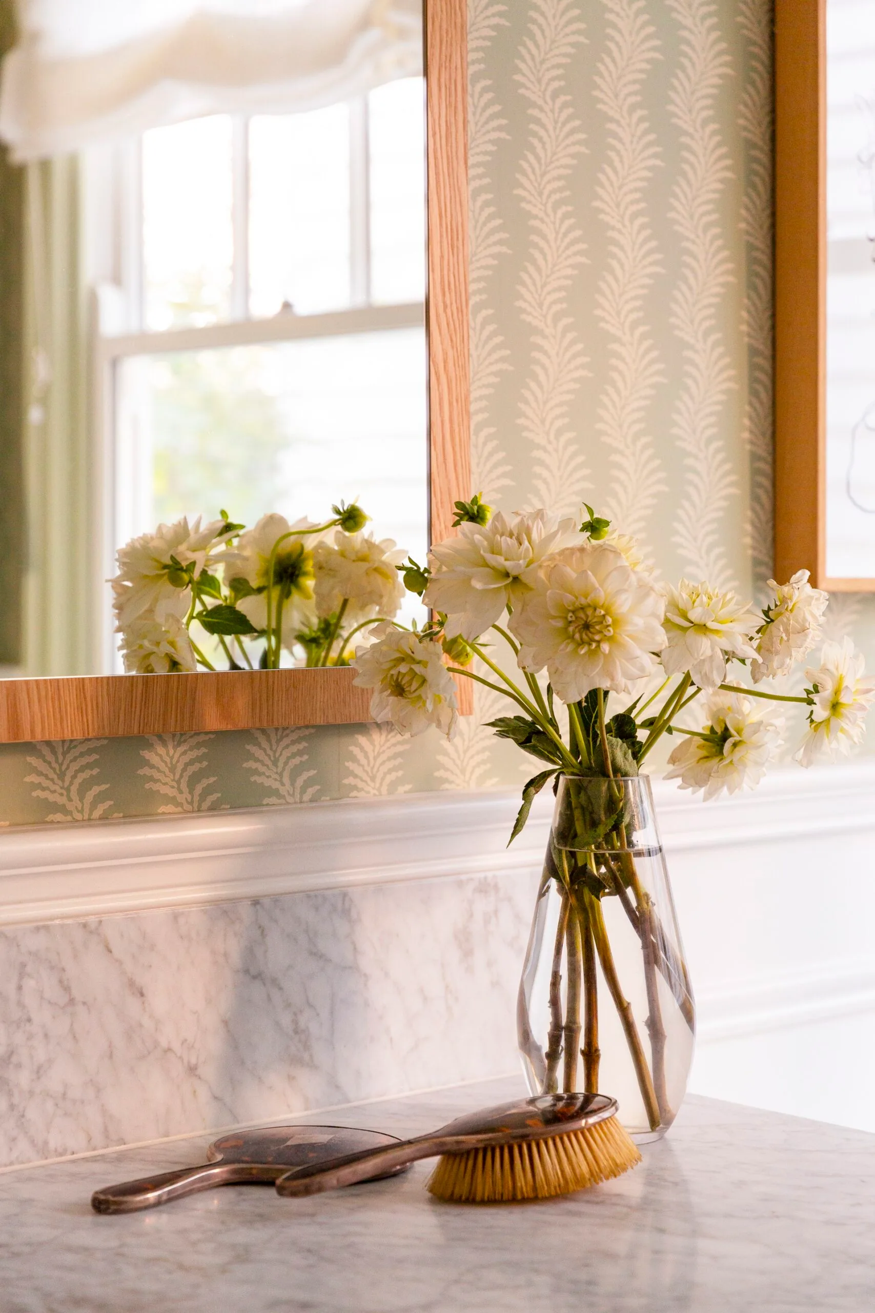 Flowers on a bathroom counter