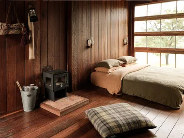 Interiors at Bloodwood Cabin, an Airbnb farm stay in Queensland