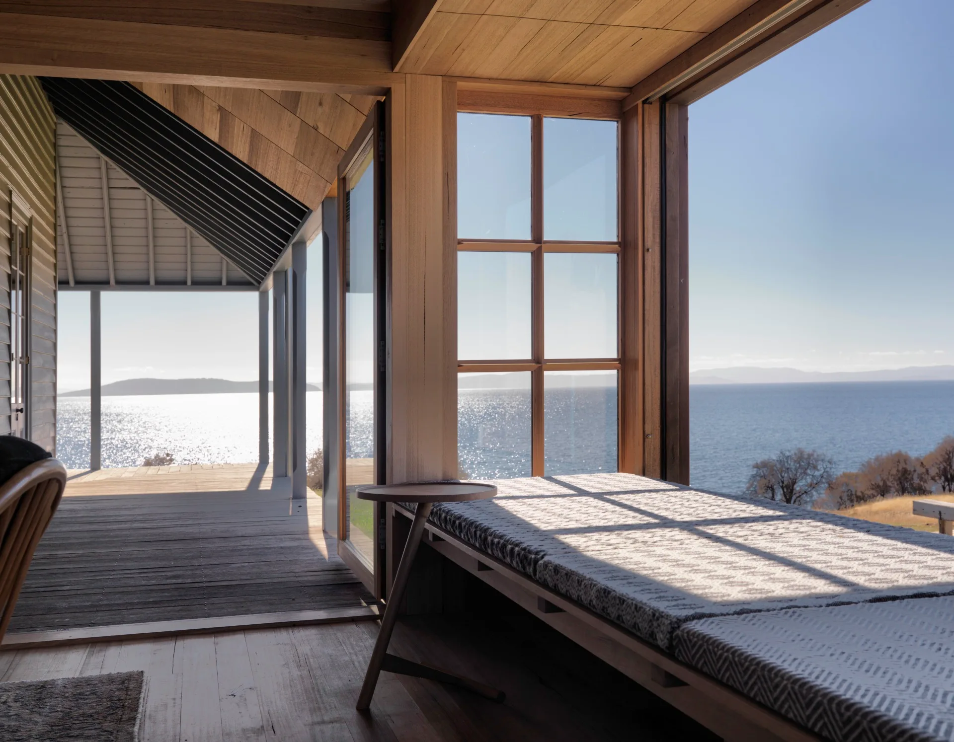 Ocean views from a minimalist window seat and verandah