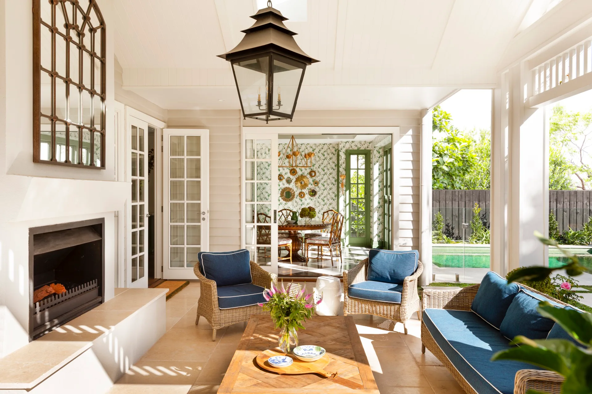 Green farmhouse sunroom