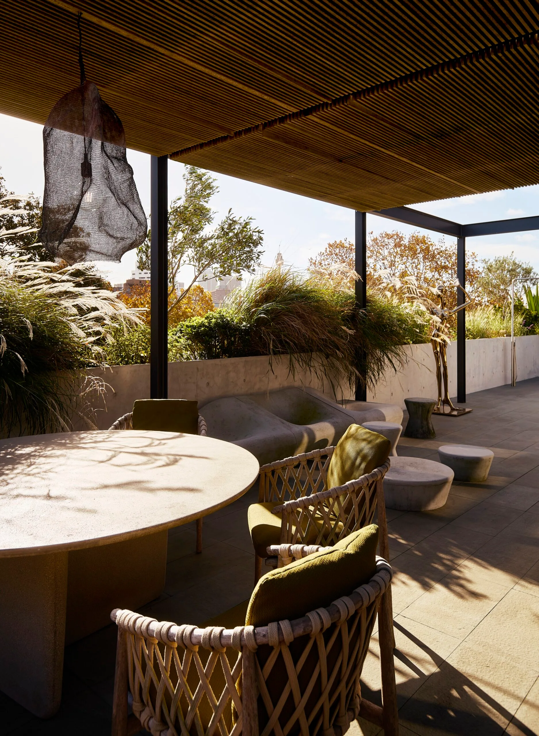 A concrete outdoor entertaining area