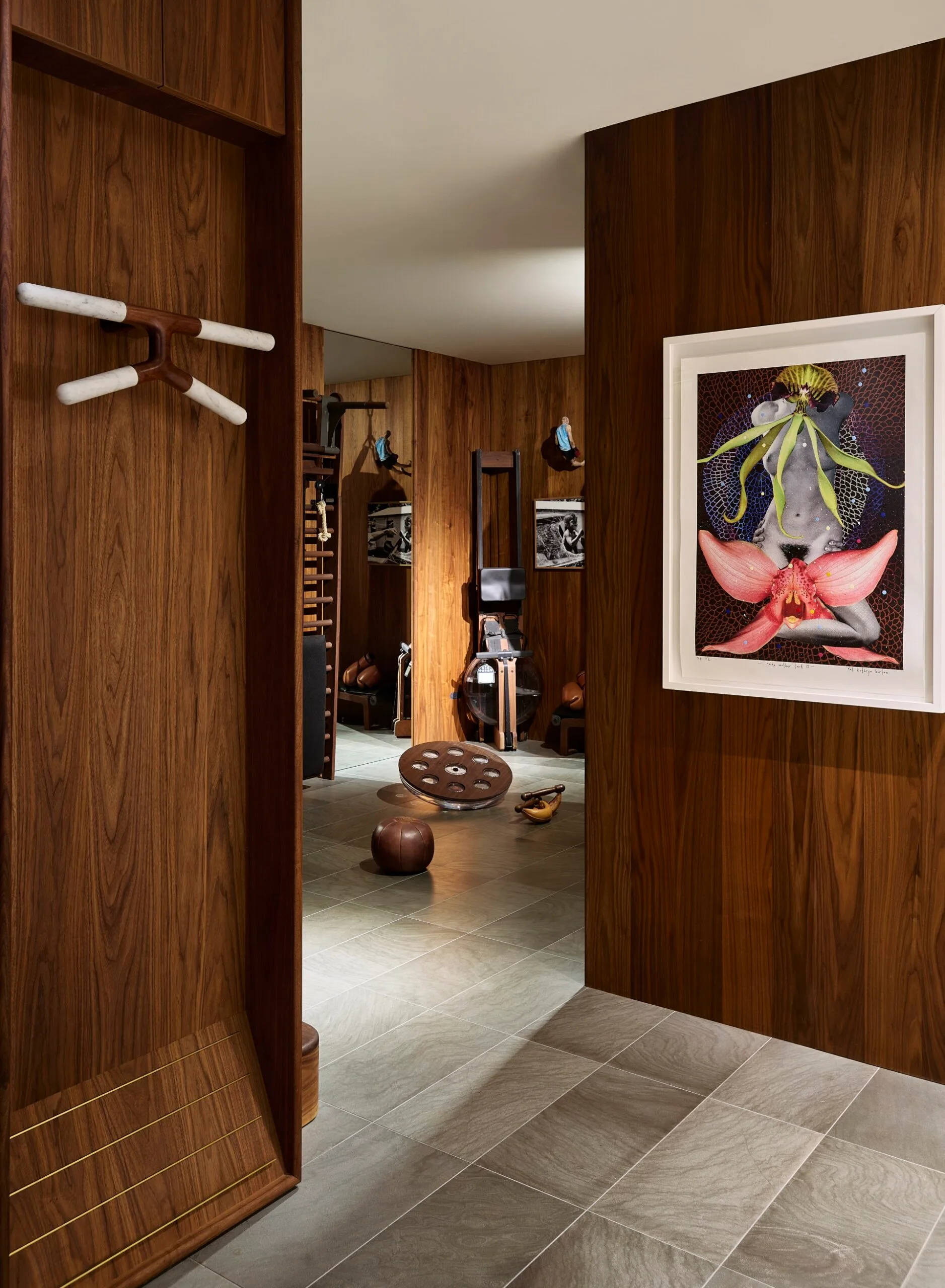 A timber-panelled gym