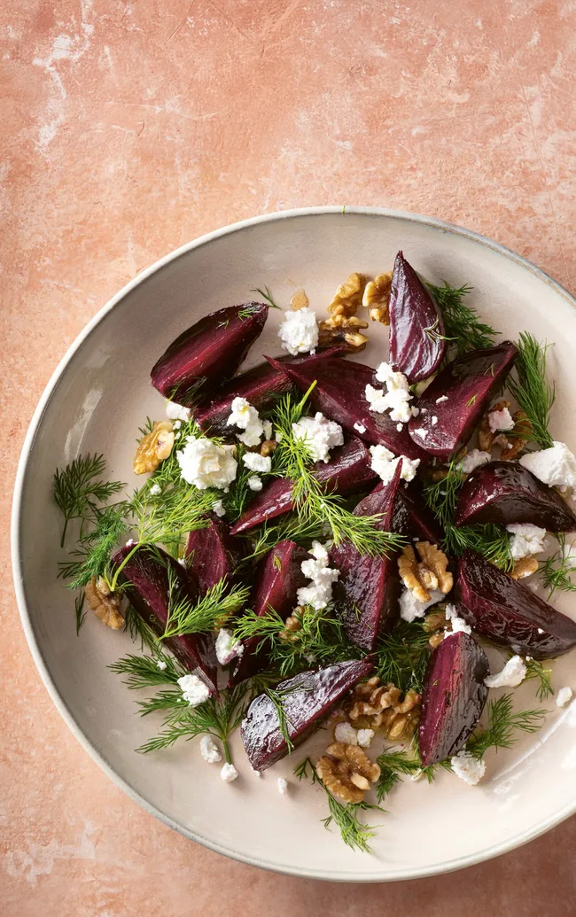 A beetroot salad with dill and walnuts