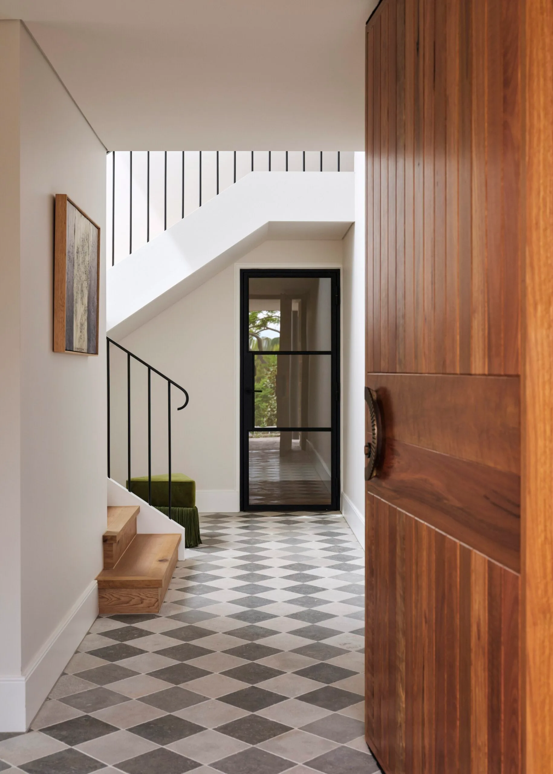 Checkerboard tile entryway
