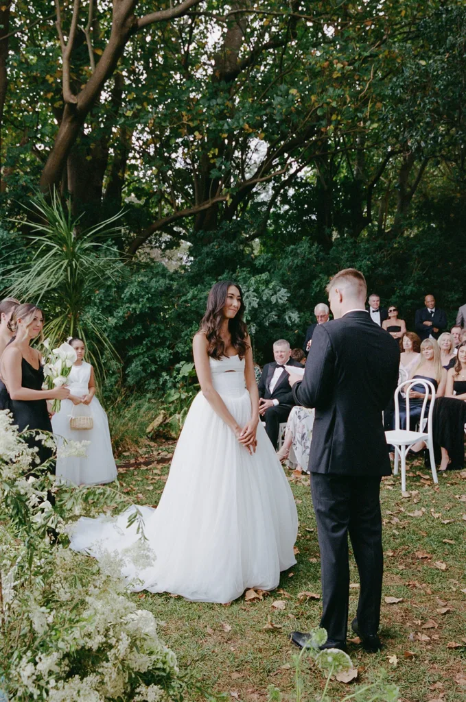 A couple's outdoor wedding ceremony