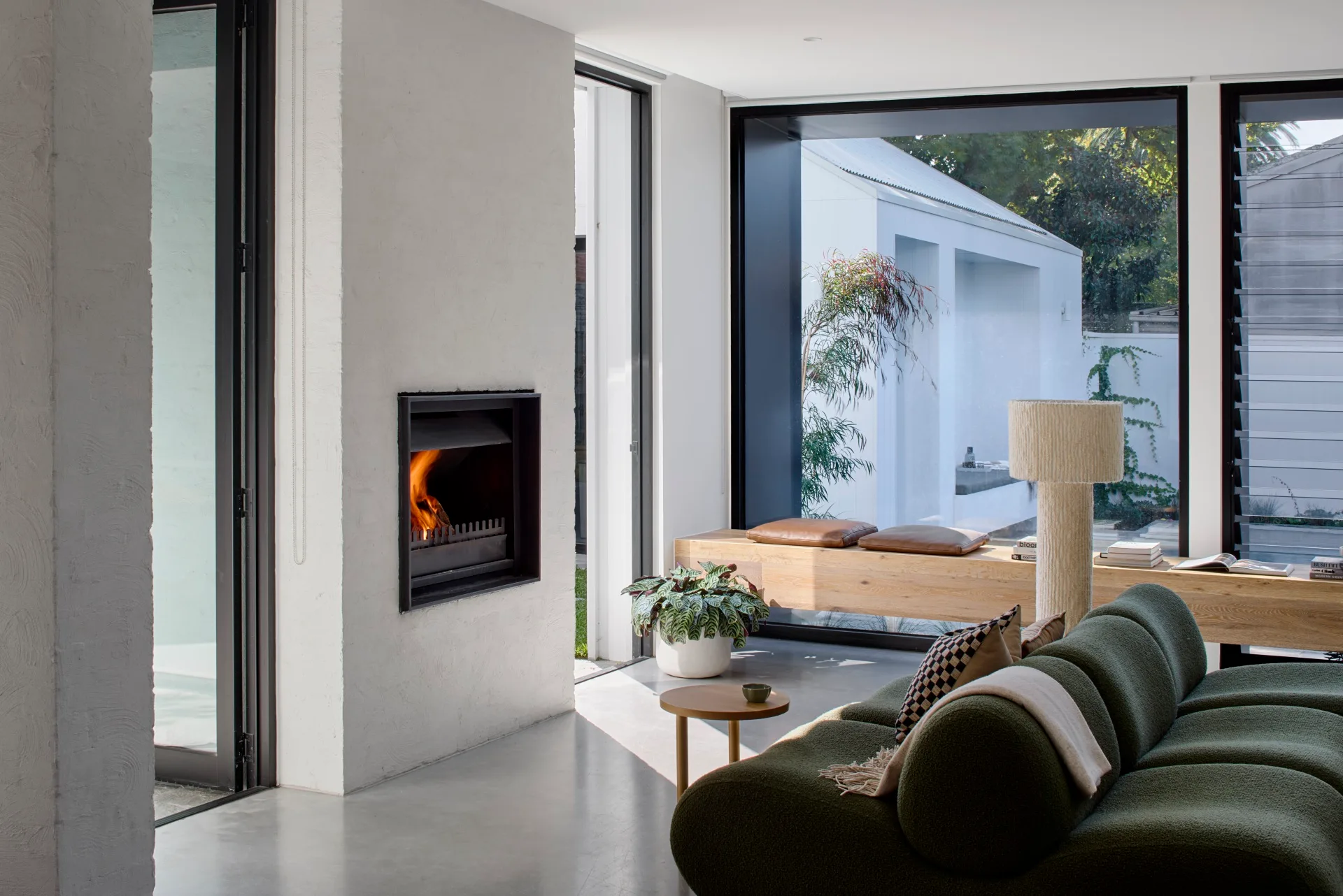 Modern living room with fireplace