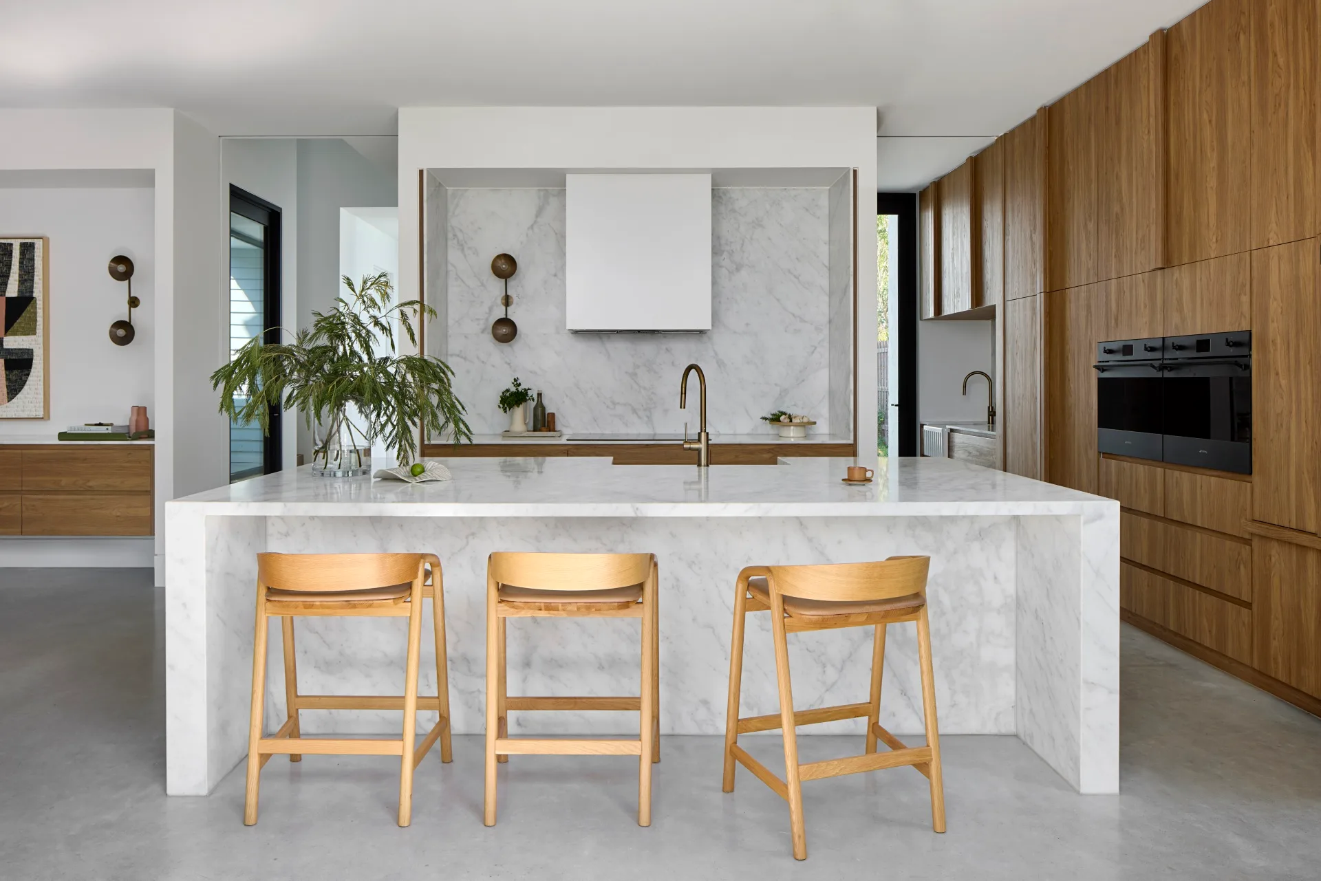 Modern kitchen with concrete and marble