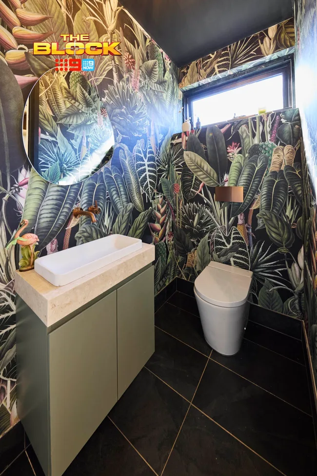 Robbie and Mat's jungle-themed powder room
