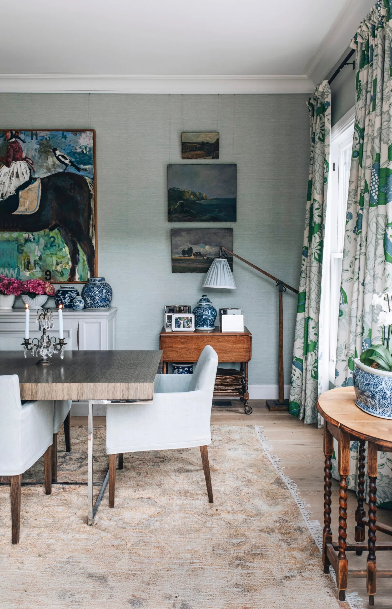A formal dining room in a country cottage