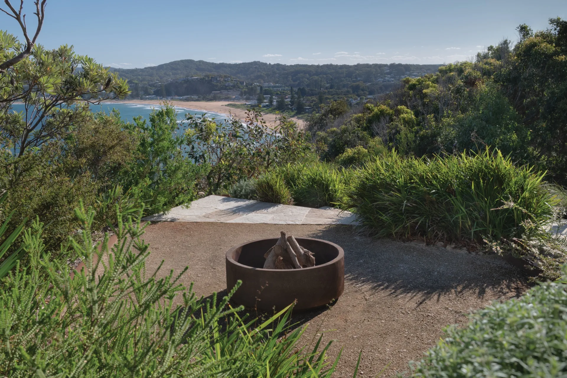 Avoca beach coastal garden firepit