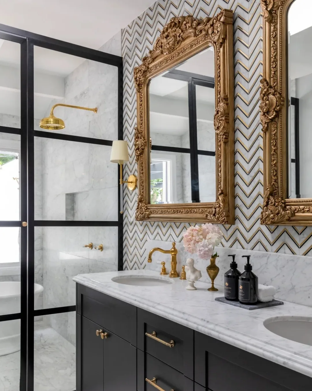 Ornate Rococo style bathroom in Southern Highlands that shows a modern interpretation of the Marie Antoinette aesthetic. 