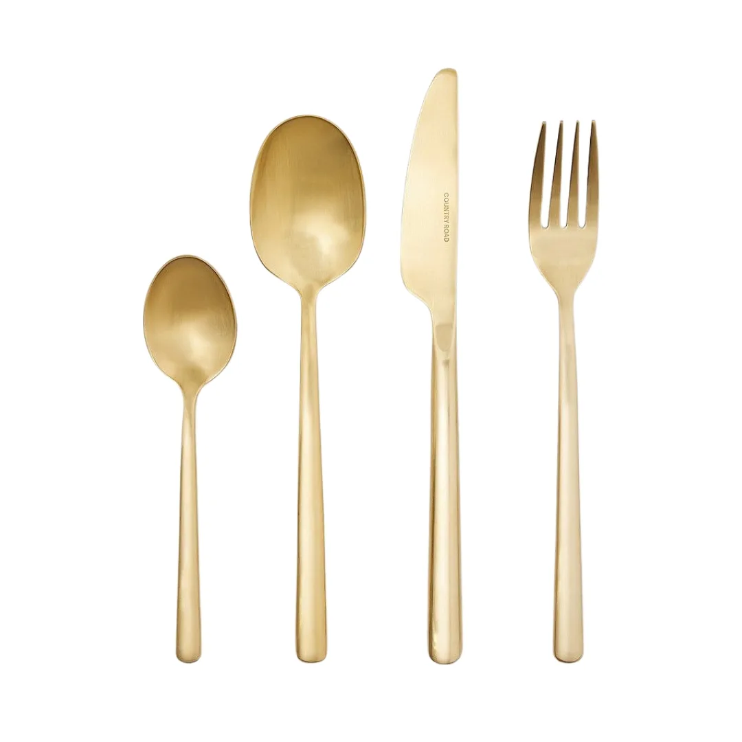 Country Road Nolan Soft Gold 16 Piece Cutlery Set in Soft Gold from Myer. 