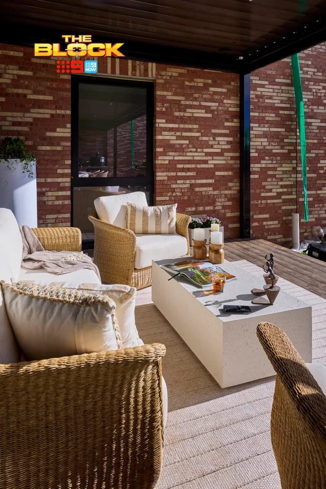 Sonny and Alicia's outdoor lounge space on The Block