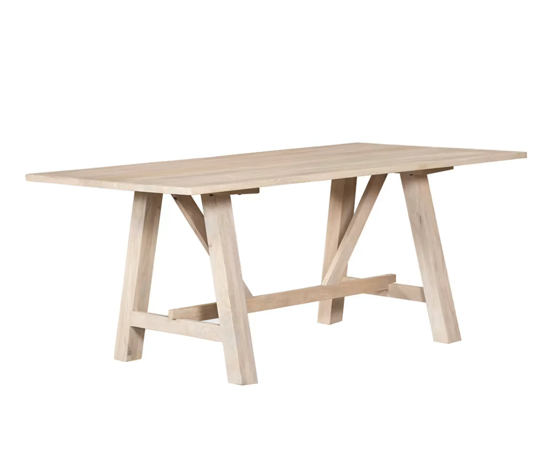 A wooden table with rectangle table top and four leg base