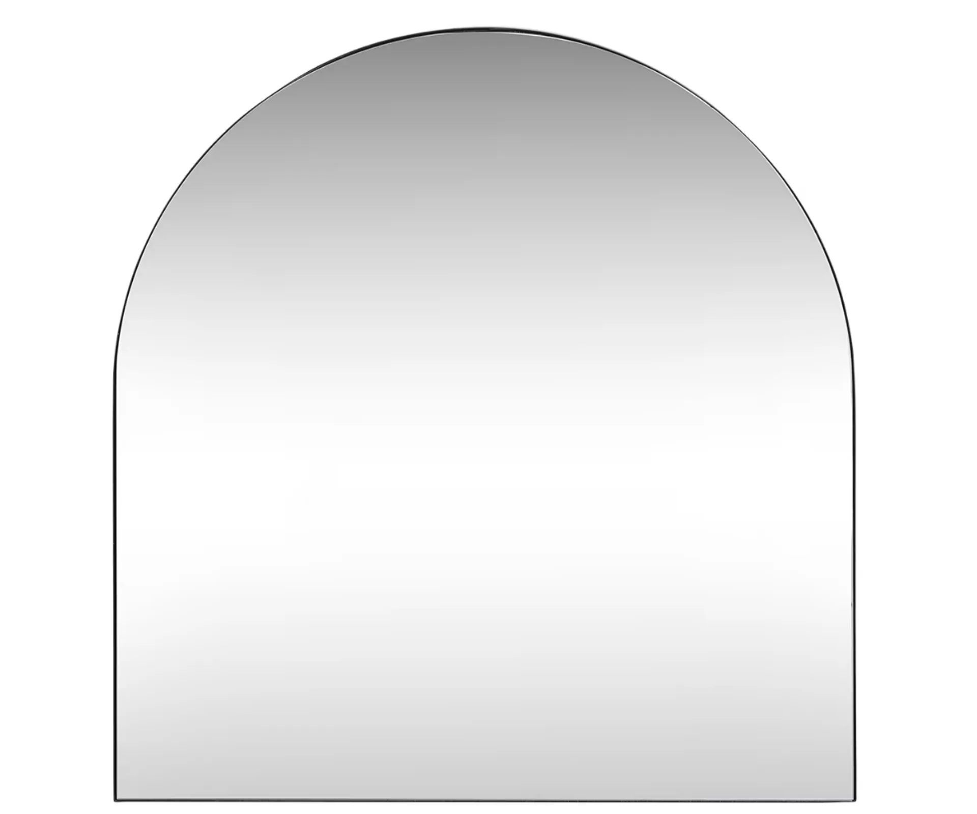 An arched mirror with black frame 