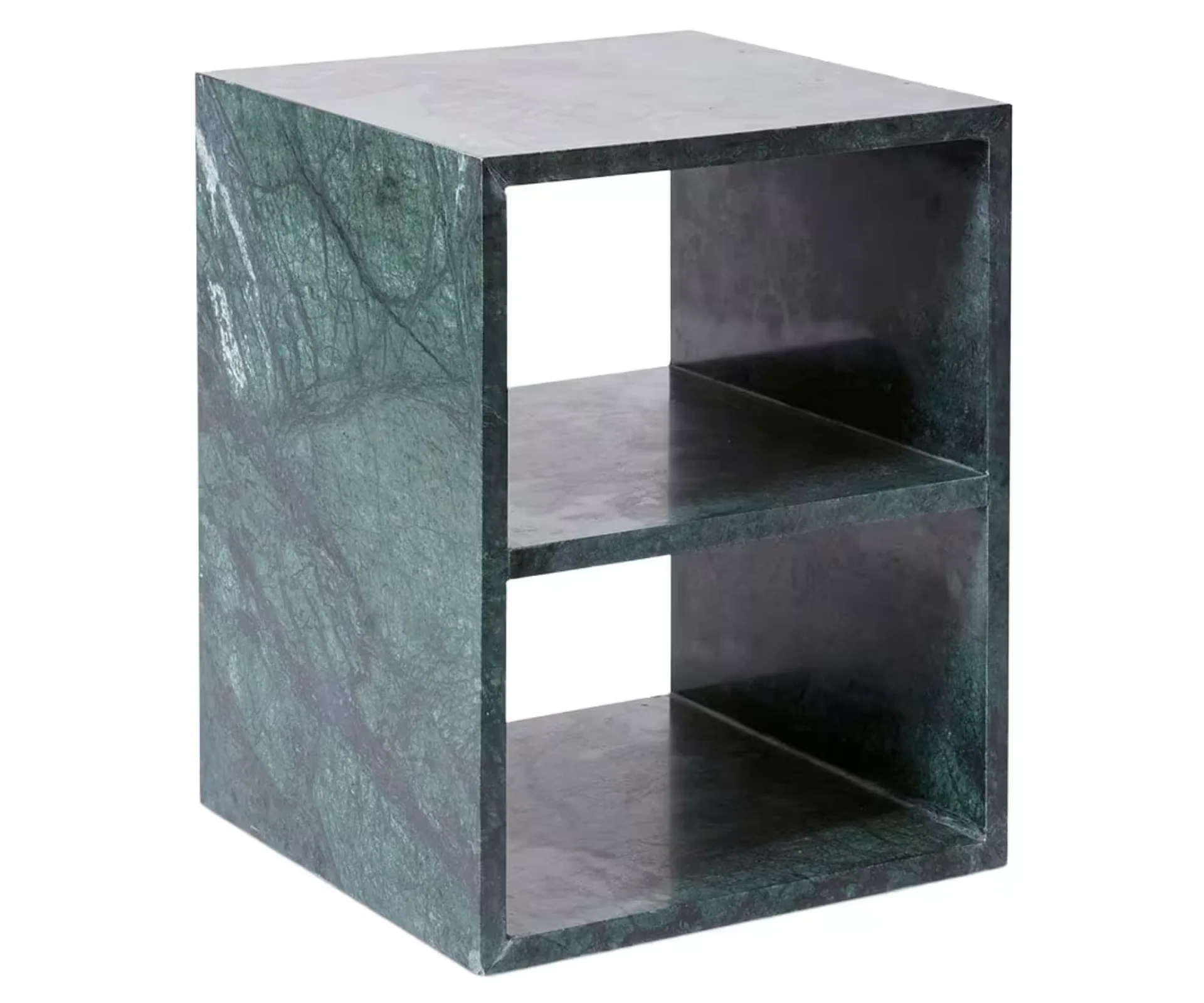 A two tiered green marble bedside table 