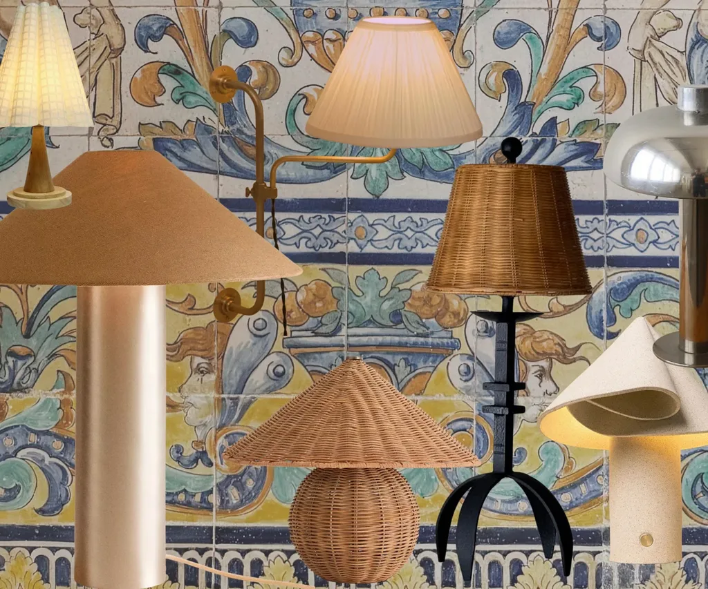 A mosaic background with a collage of lamps