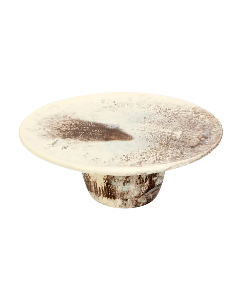 brown and white marble ceramic cake stand