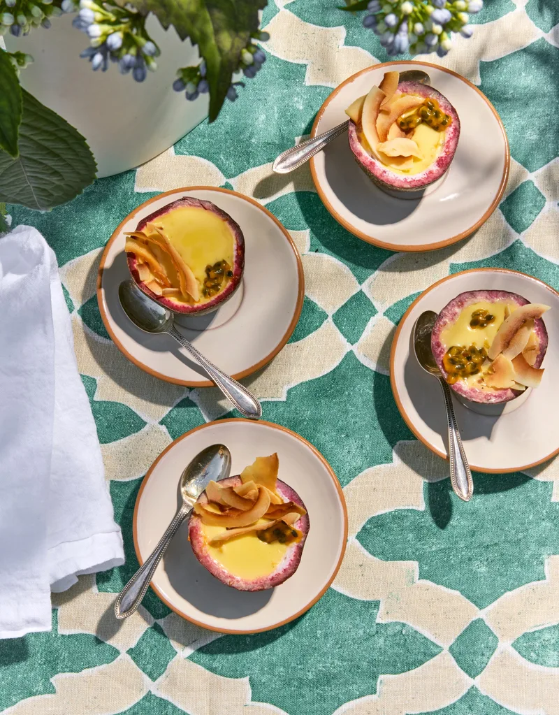 Passionfruit Possets with Coconut Cream
& Chilli