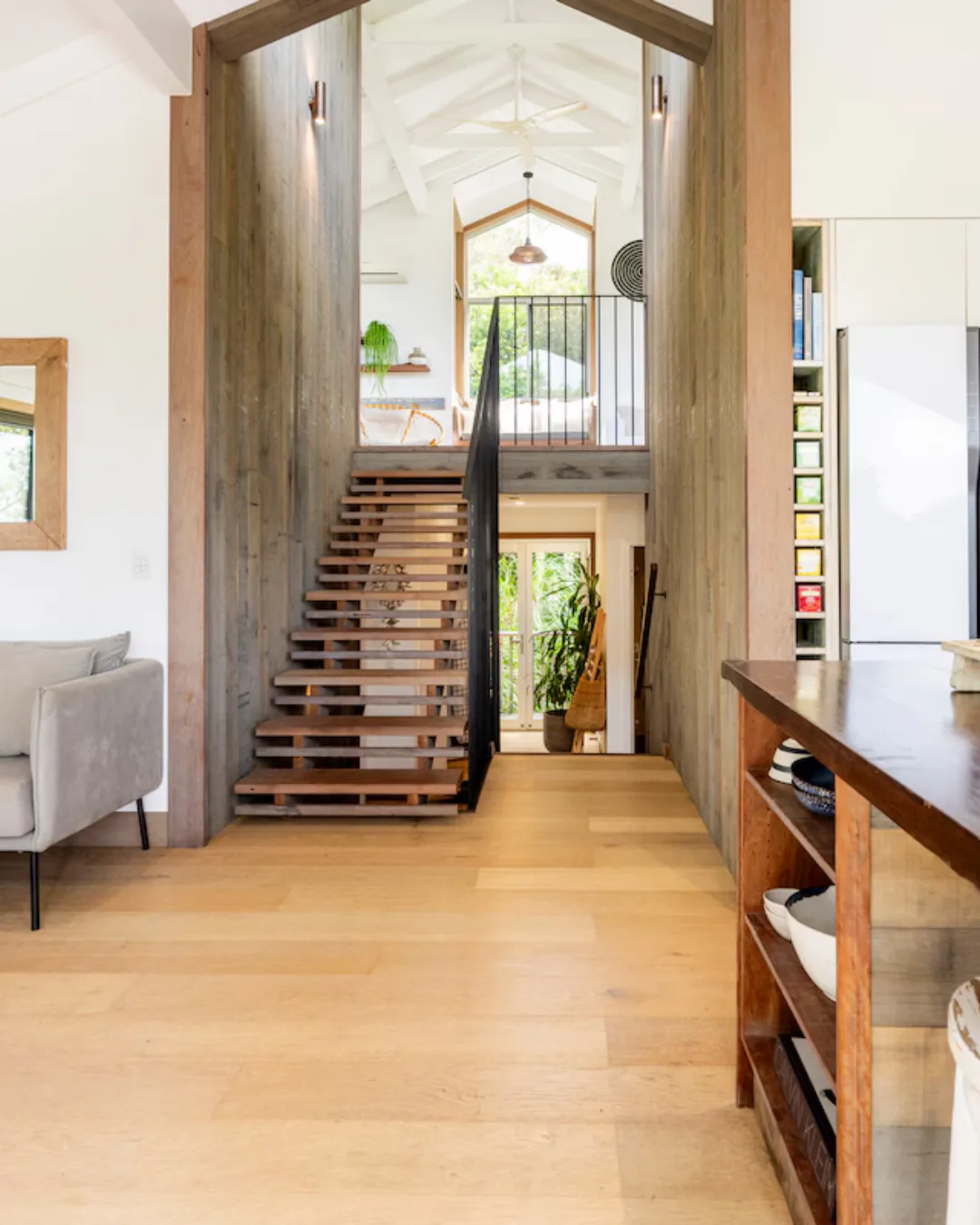 The modern interiors of a treetop house Airbnb