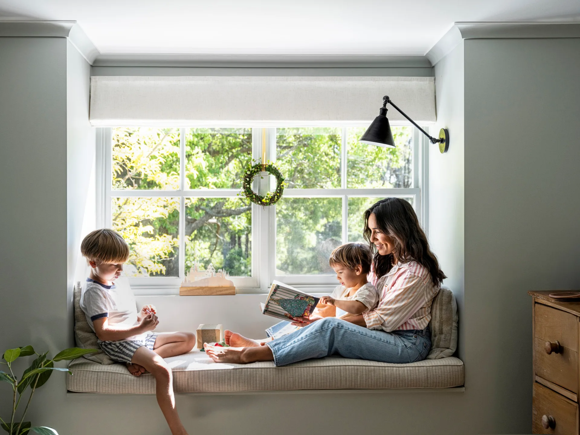 A family read a book together