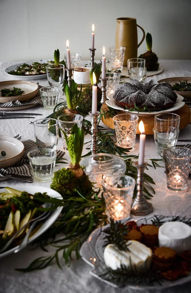 A festive tablescape with tapered candles