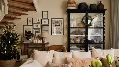 A festively decorated living room in Finland