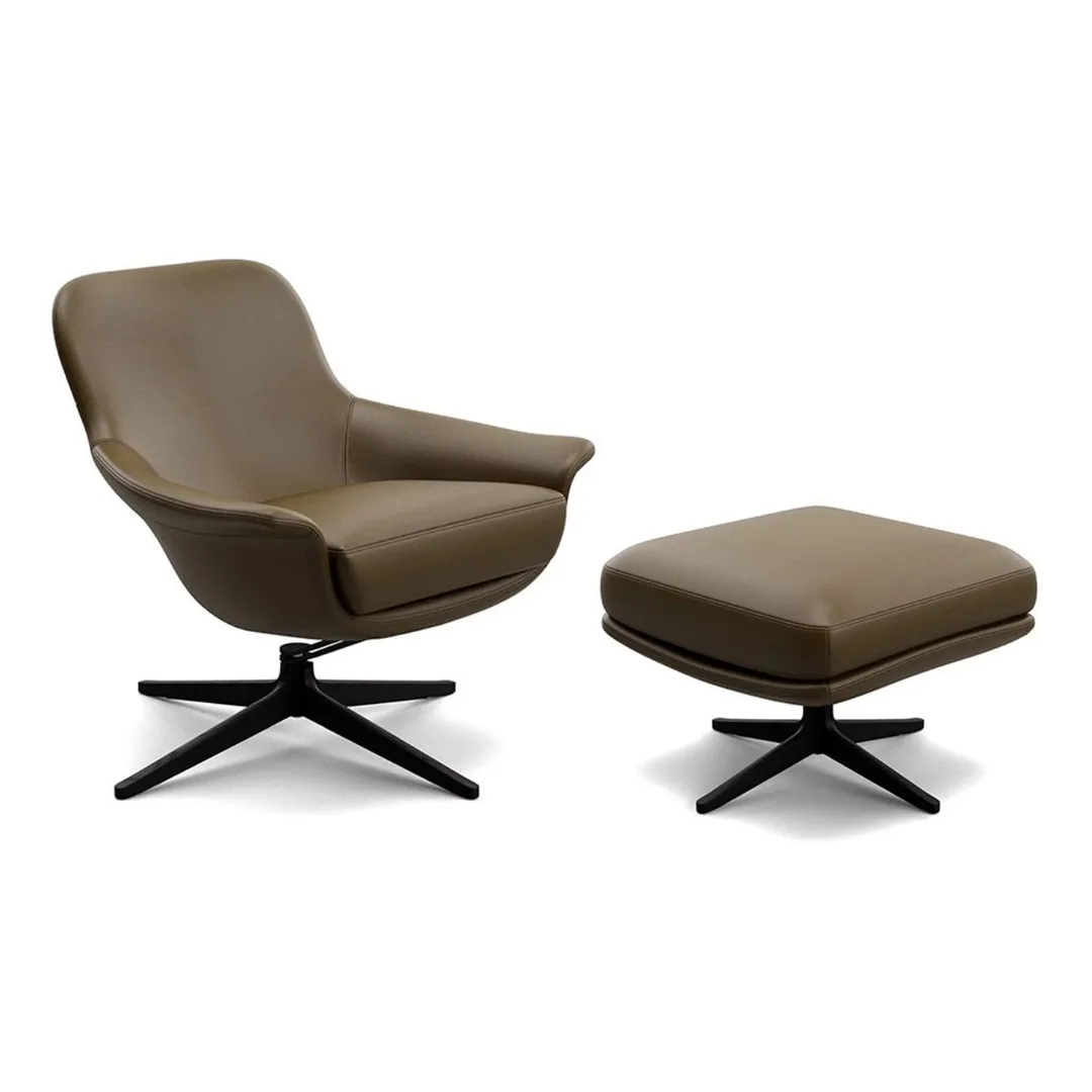 King Living Seymour Low Back Chair with Swivel Base and Footstool