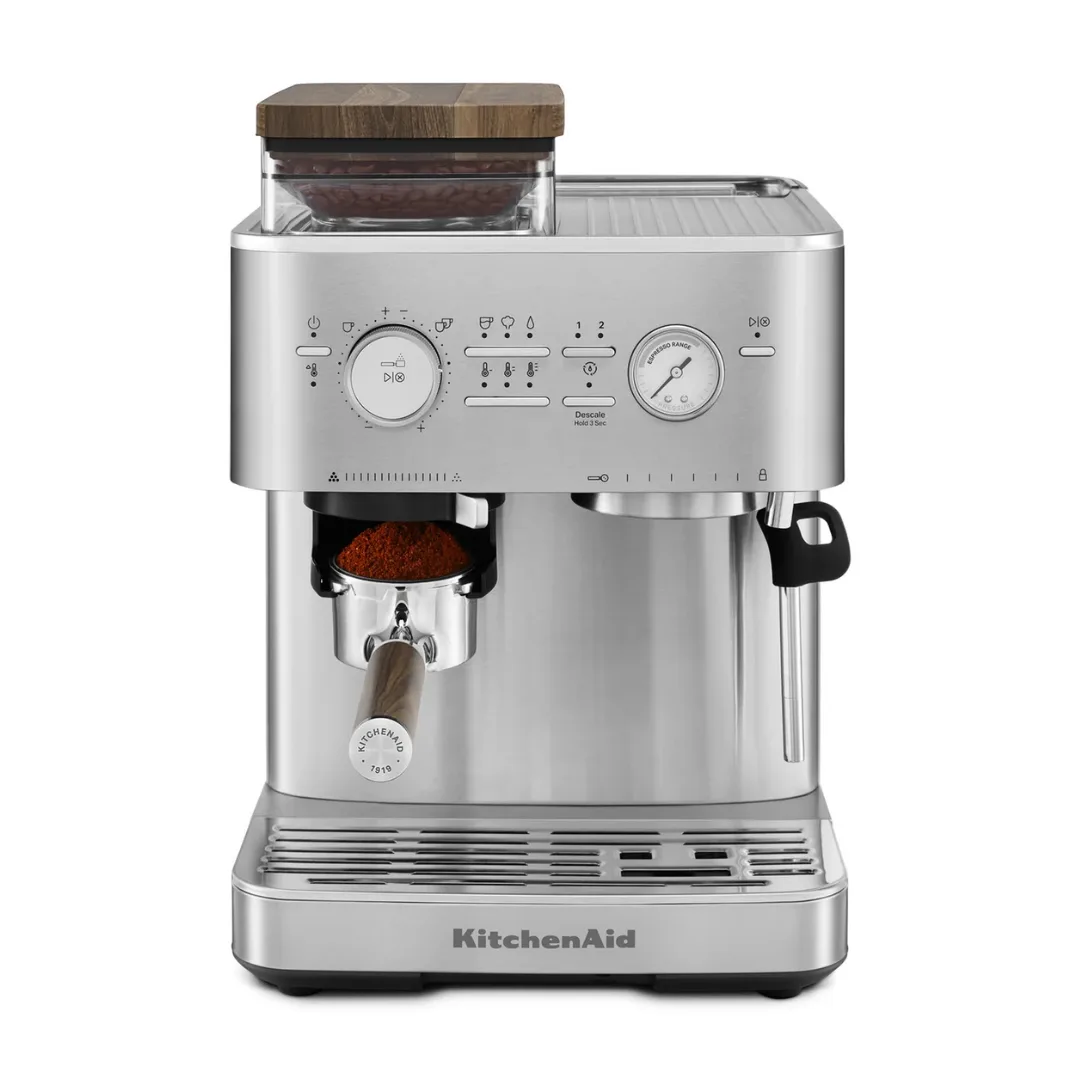 Semi Automatic Espresso Machine & Walnut Wood Accessories Bundle from KitchenAid