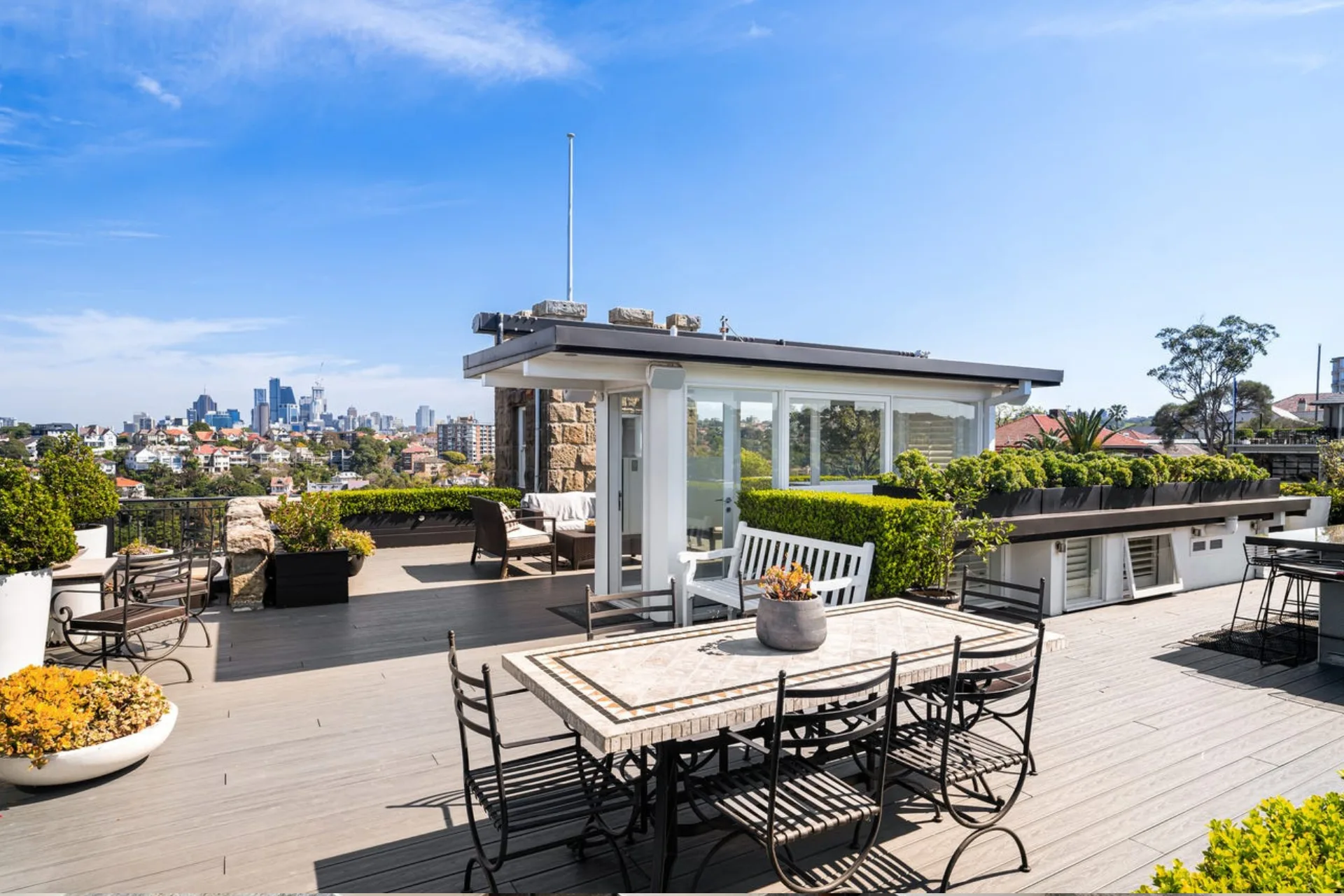 A sunny rooftop of a Mosman penthouse