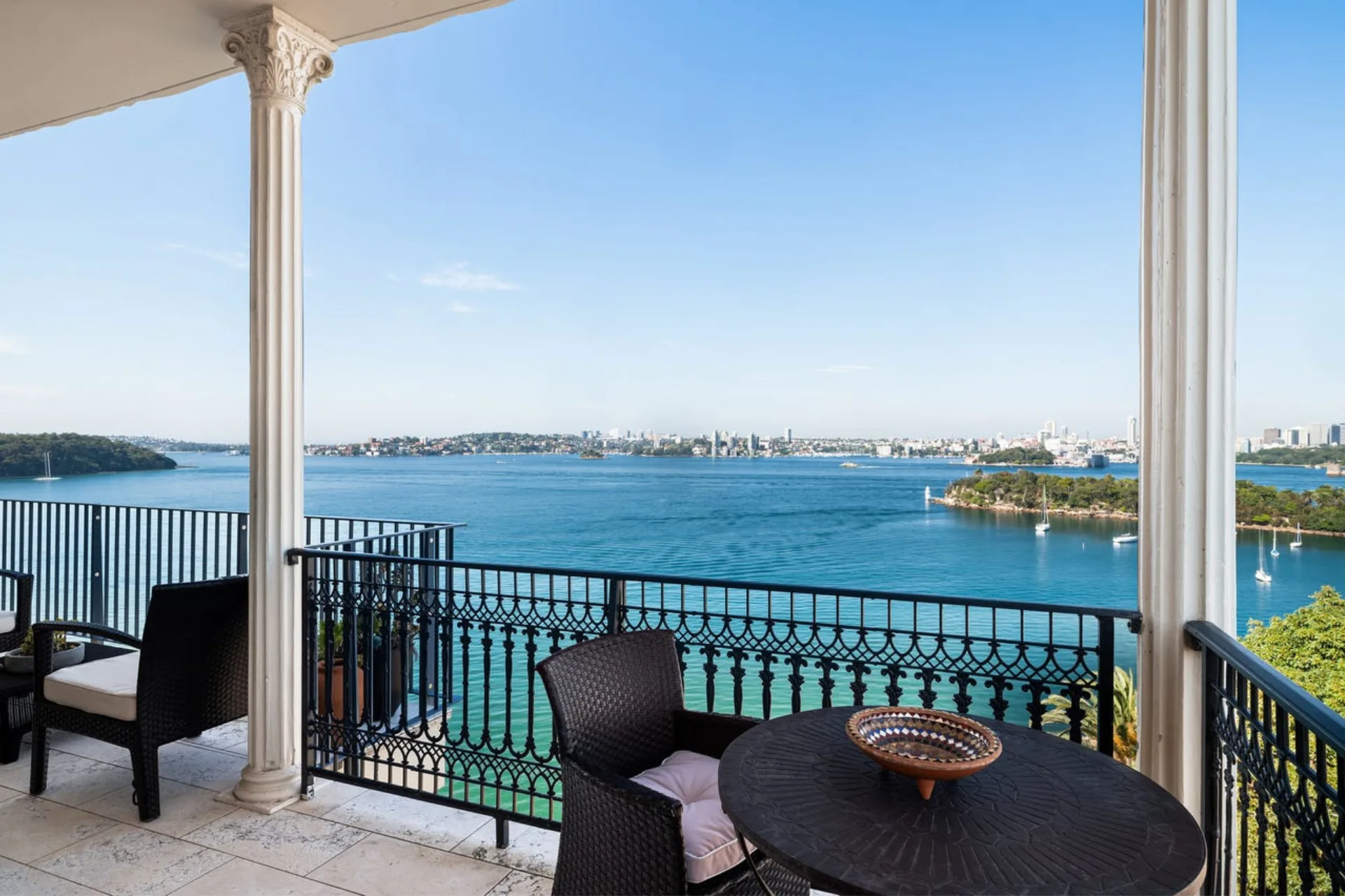 A balcony overlooking Mosman Bay