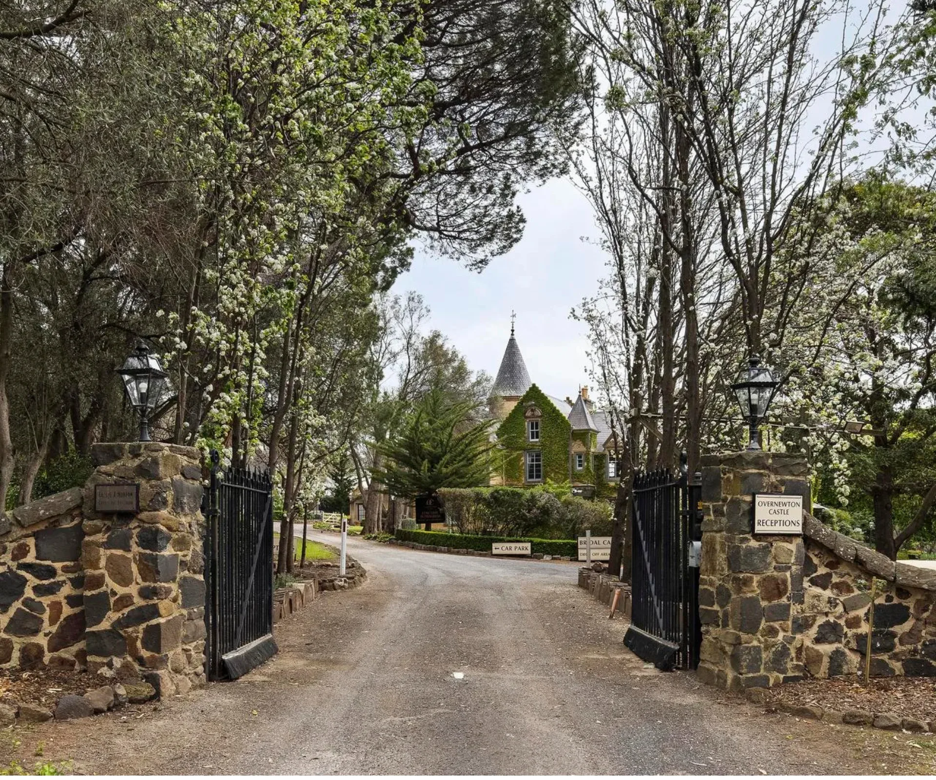 The gates to Overnewton Castle