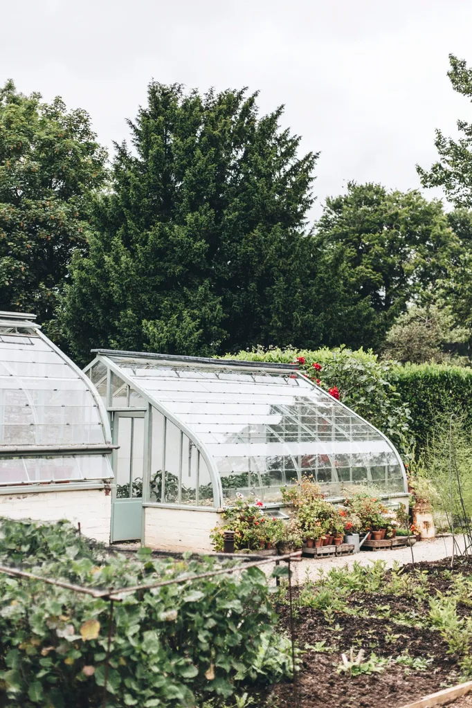 A curved greenhouse surrounded by trees at The Pig Near Bath