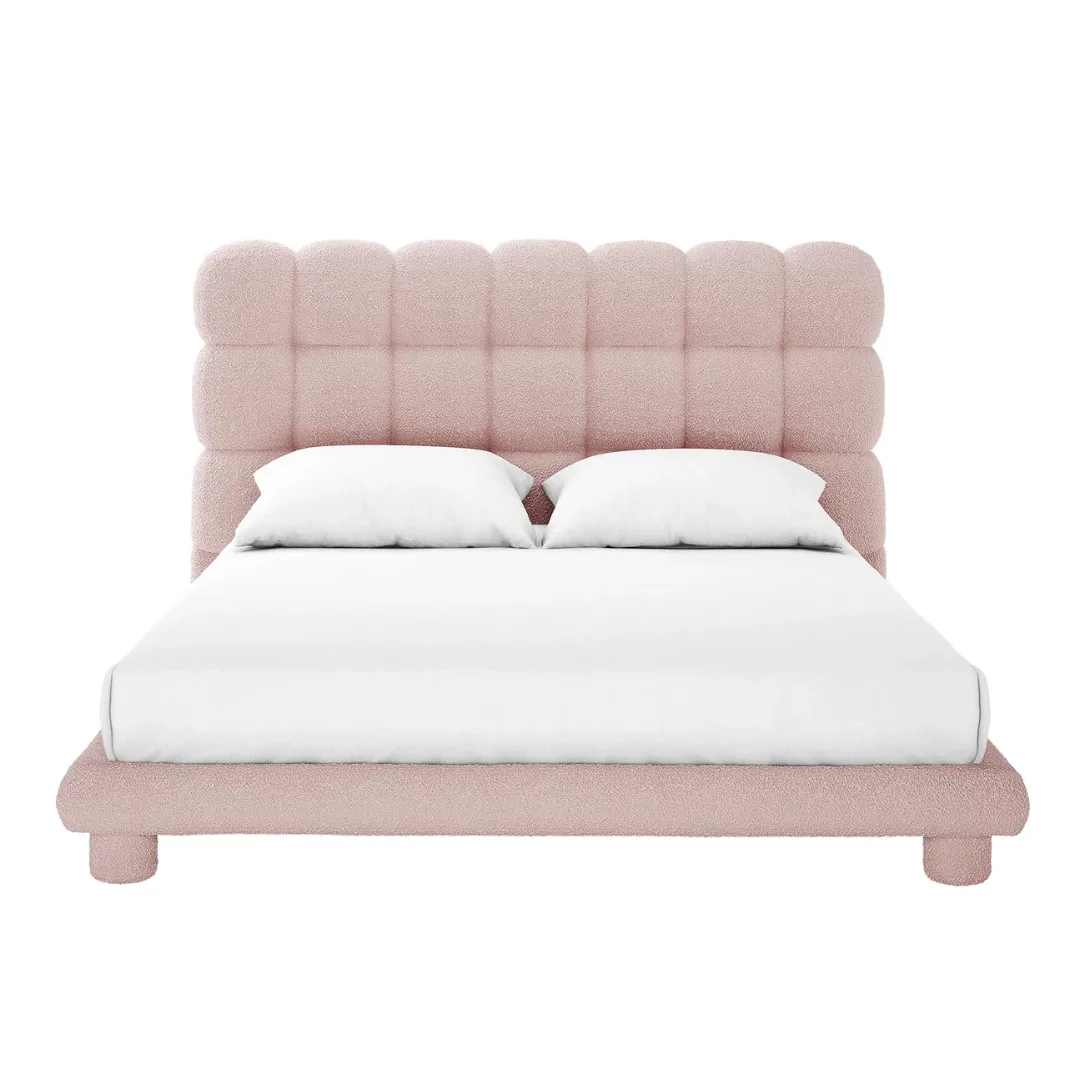 Aina Queen Boucle Bed Frame in Pink Luxo Living