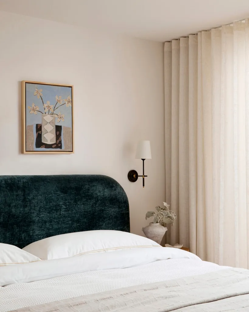 a cooling pillow on a velvet green bed in a beach home