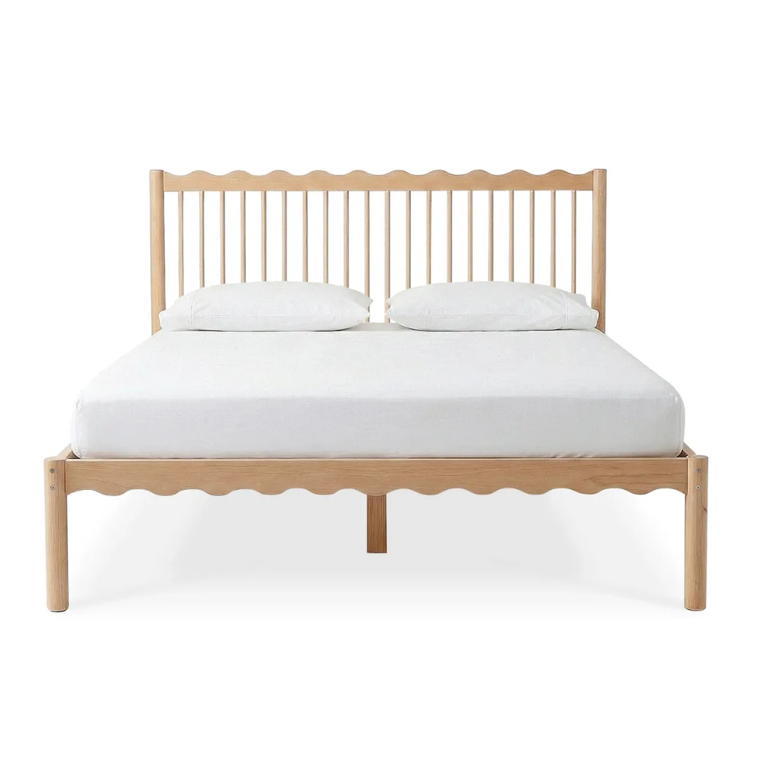 Luxo Living Evara Queen Hardwood Scalloped Bed Frame in Natural