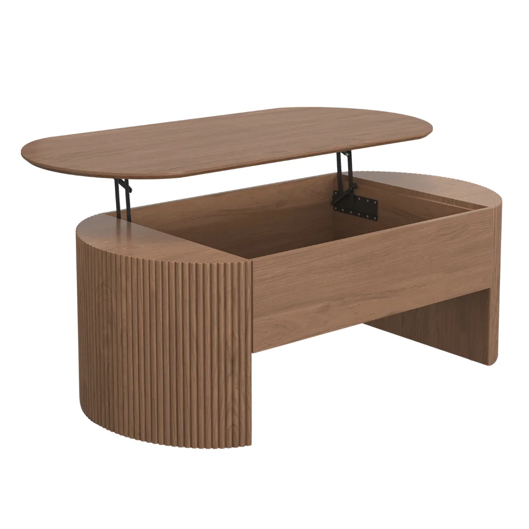 Homary Modern 120 cm Walnut Oval Fluted Coffee Table with Lift-top