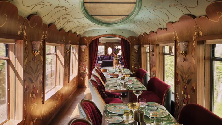 The whimsical design of the Baz Luhrmann Catherine Martin Train carriage for Belmond