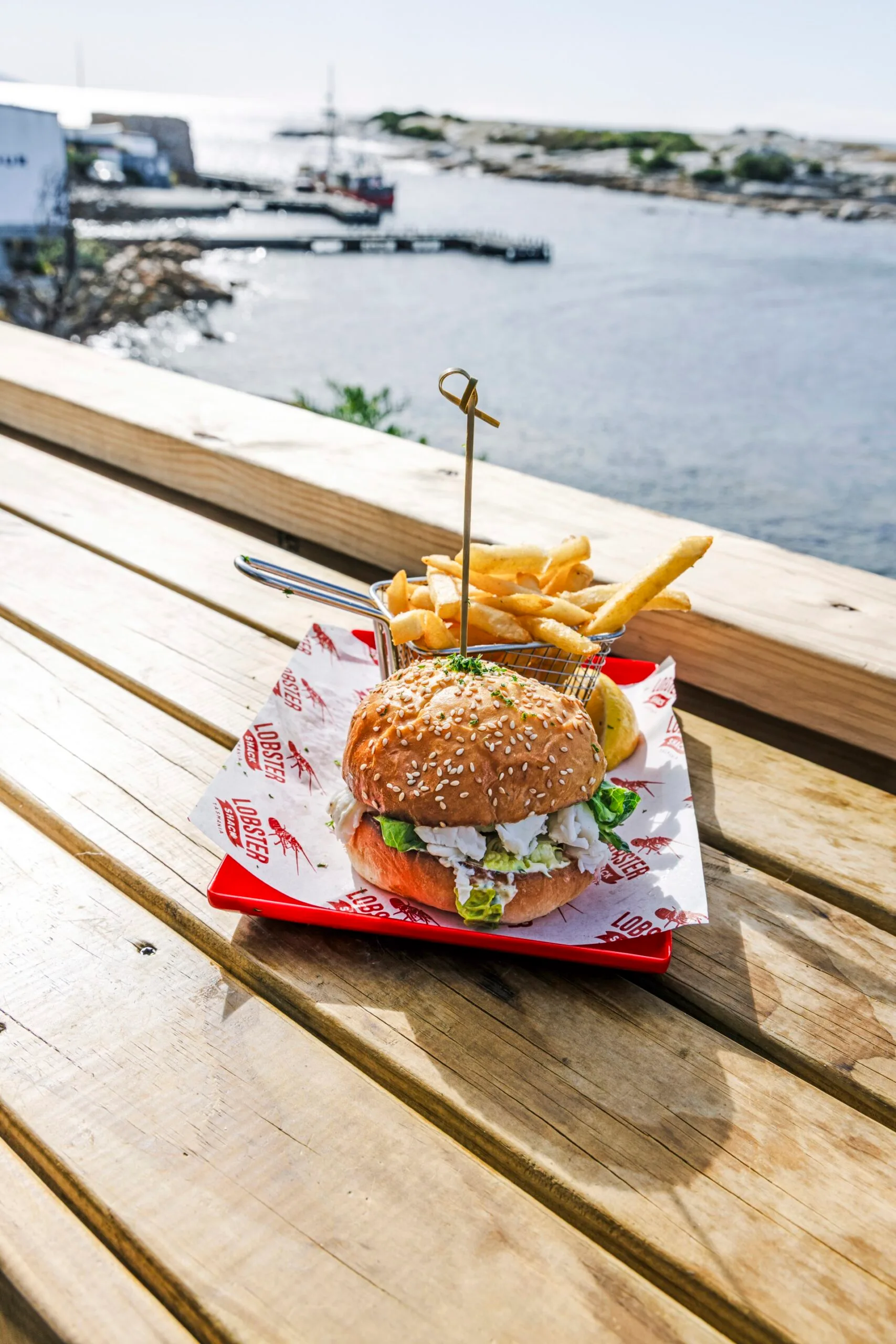 A lobster roll and chips from The Lobster Shack