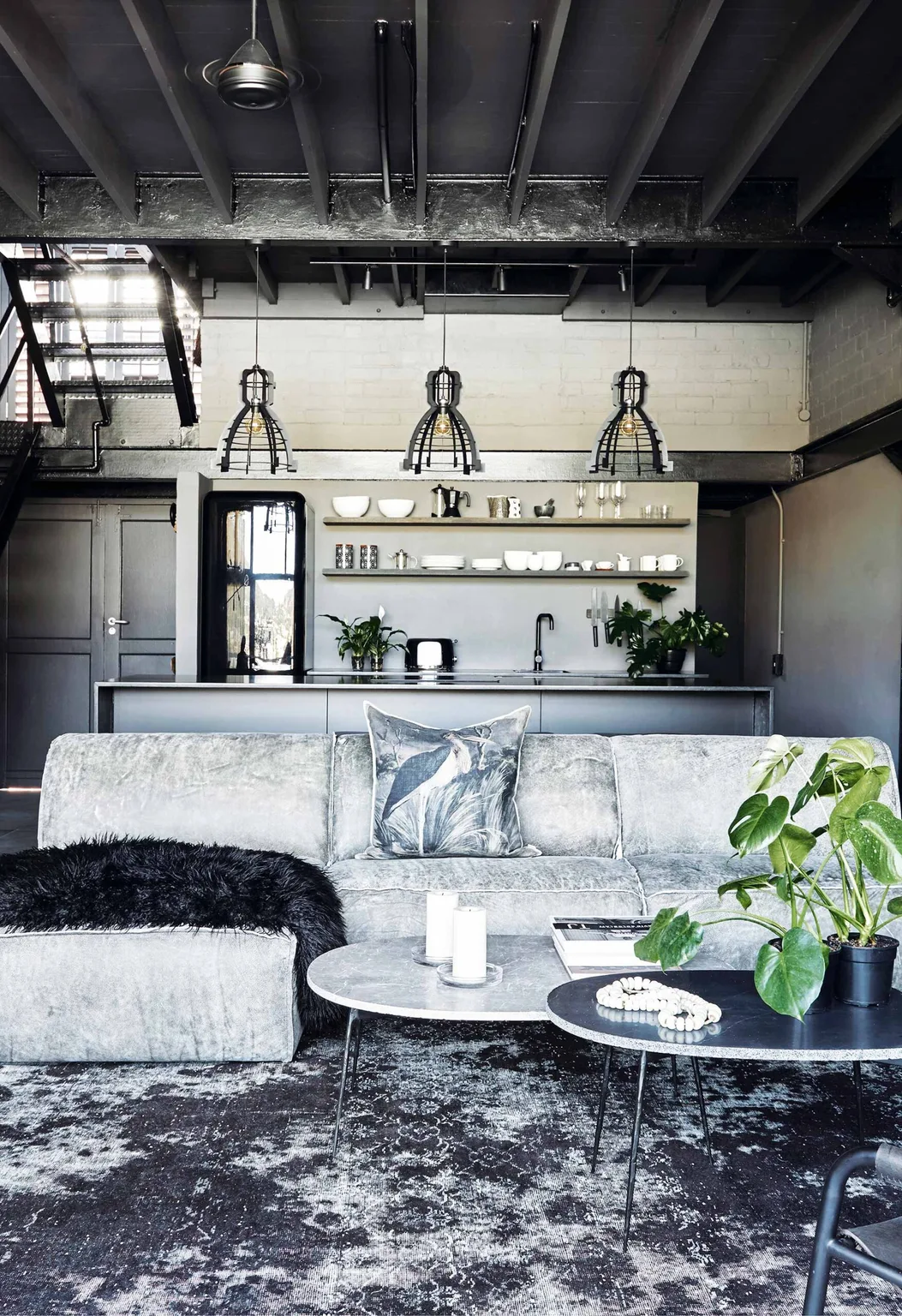 Picture of An industrial-style apartment with a monochrome palette