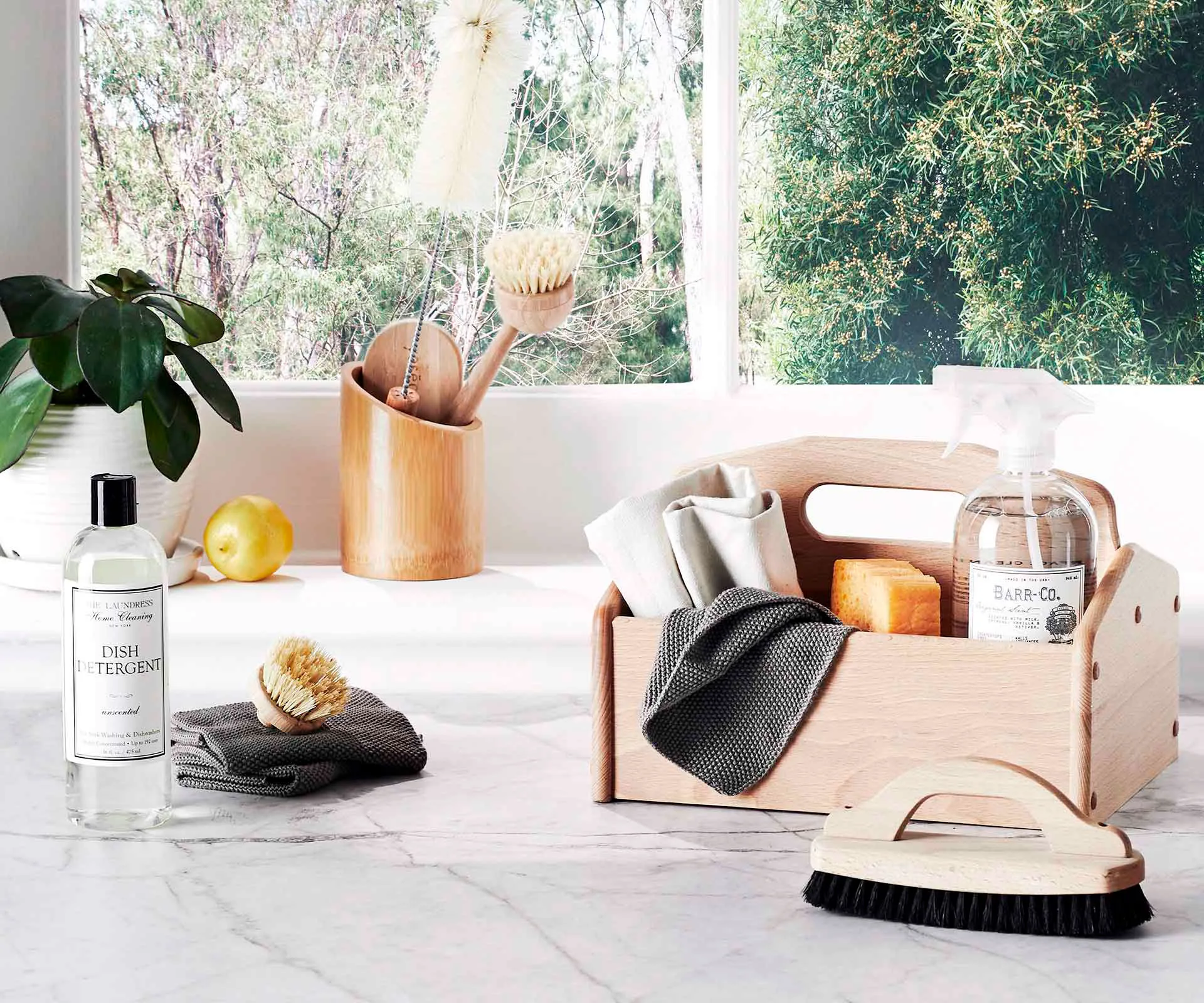 eco-friendly cleaning products on a kitchen bench