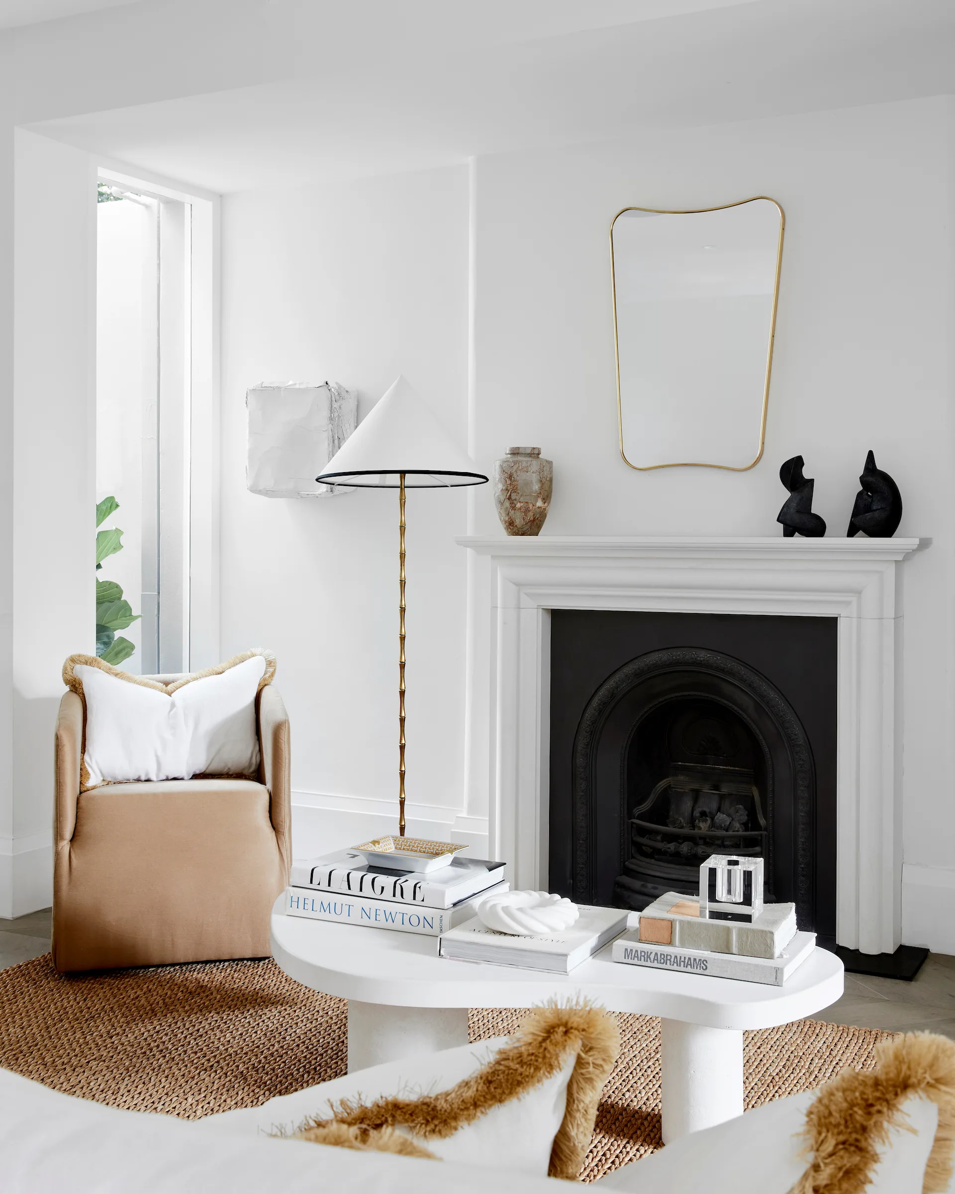 traditional contemporary living area with fireplace