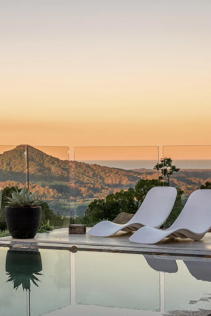 Byron Bay accommodation: A pool area overlooking the Byron Hinterland