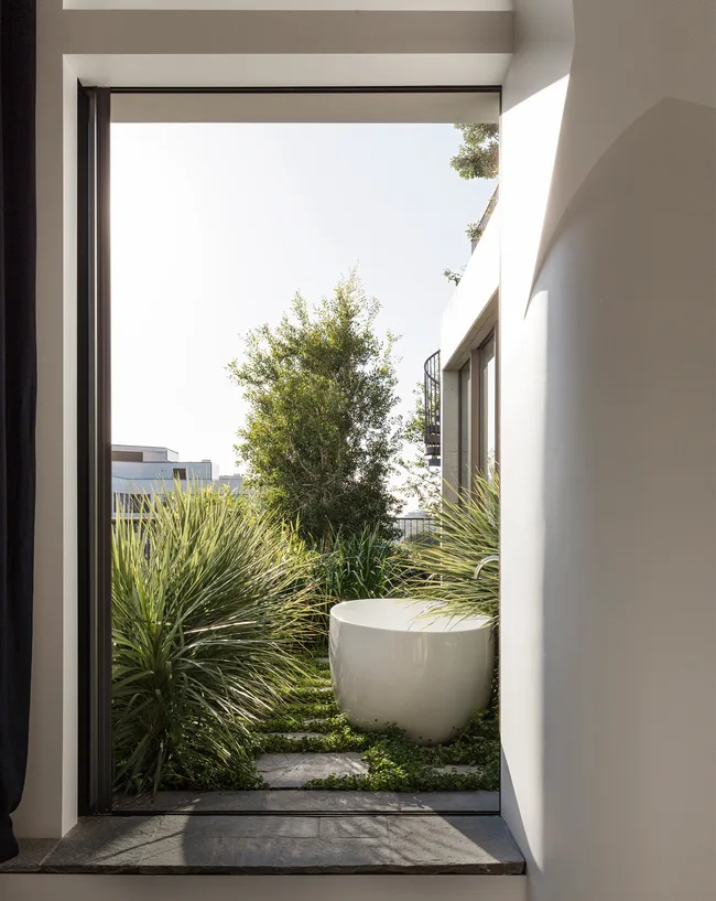 rooftop courtyard garden with bathtub