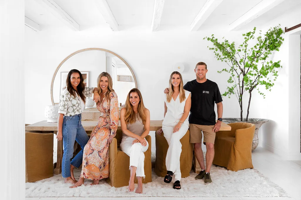 Three Birds principals (from left) Bonnie, Lana and Erin, with Breeana and Mick Fanning in their former beach home